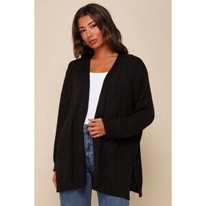 Lulus Comfy Memories Black Knit Open-front Cardigan - Size S